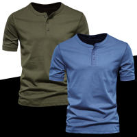 Camiseta de manga corta Henley para hombre, camisa informal de algodón, M-6XL verde - details 8