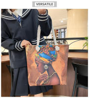 Nueva bolsa de mano bolsa de playa Bart pintado pintura bolsa de dibujos animados lino bolsa de lona de gran capacidad negro hermosa mujer - details 26