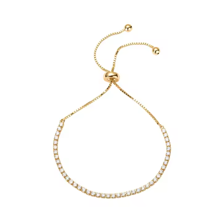 Pulsera de tenis clásica de circonita cúbica chapada en oro de 14 quilates para mujer |   Deslizador ajustable - 1
