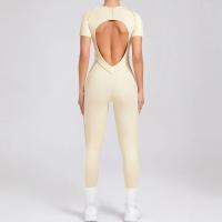 Ropa de Yoga de manga corta ajustada de Color sólido, pantalón largo Sexy con espalda descubierta, mono para entrenamiento de gimnasio, ropa deportiva de secado rápido de una pieza para Fitness - details 5