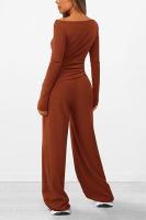 Conjunto de otoño Camiseta asimétrica de manga larga Pantalones de pierna ancha Traje informal Chándal - details 28