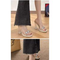 Tacones altos desgaste exterior de las mujeres 2025 verano nuevo francés tacón grueso diamantes de imitación sandalias de cristal transparente zapatillas de mujer zapatos de mujer - details 19