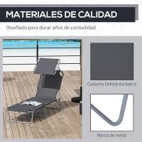 Silla Plegable para Jardín Desmontable, Regulable, Reclinable, para Jardín, Balcón, Acampada al Aire Libre 187x58x36 cm, Gris - details 5