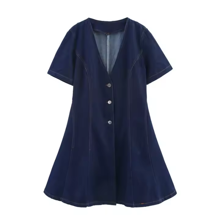 Minifalda Sofisticada para Mujer OUWU Top de Moda con Cuello en V, Volantes, Corte Regular, Vestidos de Manga Corta, Verano 2025 - 1
