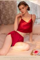Conjunto de pijama con cuello en V y tirantes para mujer, pijama sexy, ropa interior de satén, 2 piezas - details 12