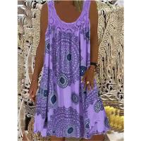 Vestido Midi De Encaje Elegante Con Estampado Vintage Para Mujer Verano Sin Mangas Cuello Redondo Casual Comodidad A-Line - details 4