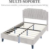 Marco de cama con cabecera tapizada, altura ajustable, soporte de láminas de madera y patas metálicas, color gris oscuro. - details 31