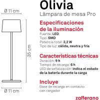 Lámpara, Lámpara de Mesa Portátil y Recargable con Control Táctil, Adecuada para Interior y Exterior, Atenuador, 2200-3000 K, Altura 35 cm, Color Corten - details 3
