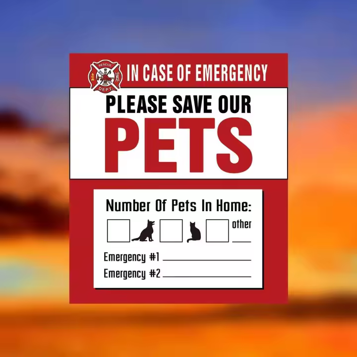 Pegatinas de Ventana Estáticas Pet Alert Paquete de 4 Señal de Rescate para Mascotas en Emergencias - 1