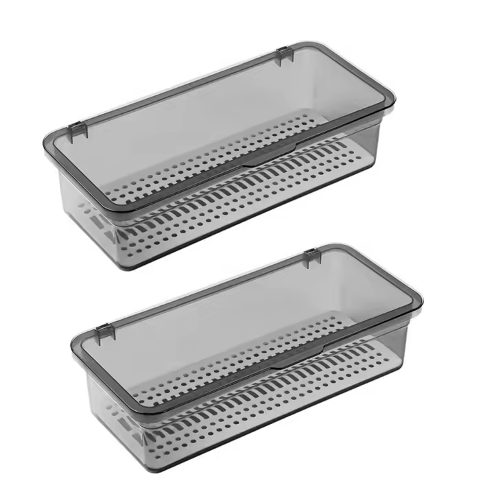 Bandeja para cubiertos con tapa, almacenamiento de utensilios con tapa, bandeja de plástico para cubiertos, organizador de cajones para cubiertos, contenedor de almacenamiento de utensiliosB - 1