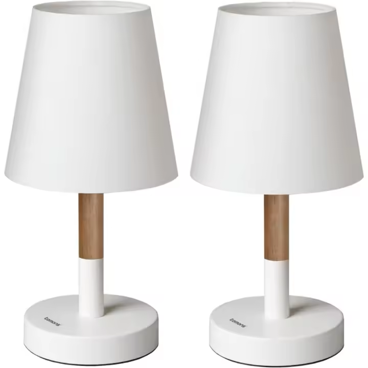 tomons Lámpara de Cabecera con Pantalla en Tela un Par, Lámpara de Escritorio en Madera para Dormitorio, Sala de Estar - Beige - 1