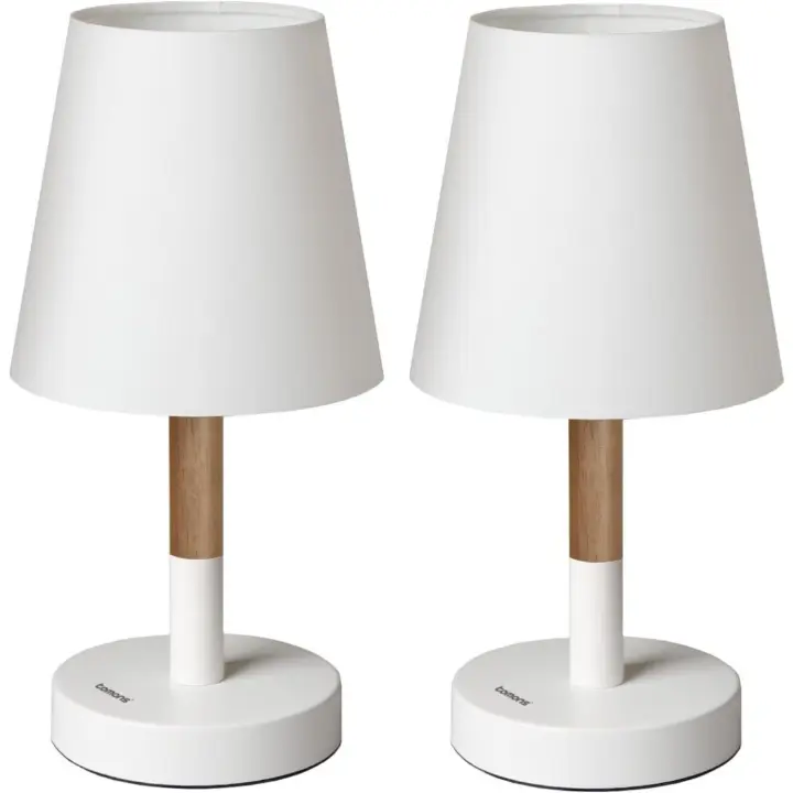 tomons Lámpara de Cabecera con Pantalla en Tela un Par, Lámpara de Escritorio en Madera para Dormitorio, Sala de Estar - Beige - 1