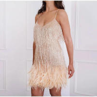 Vestido corto con lentejuelas y borlas para mujer, minivestido Sexy con tirantes finos y costuras, elegante, para fiesta y Club - details 22