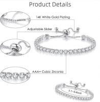 Pulsera de Ley 925 con Circonita Brillante para Mujer, Pulseras Deslizantes de Cadena Ajustable, Joyería Nupcial para Bboda, Día de la Madre, Regalo - details 0