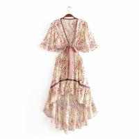 Vestido playero de manga corta para mujer, traje bohemio de rayón, ahuecado, Sexy, para verano - details 1