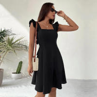 Vestido corto con cuello cuadrado y tirantes para mujer, traje de verano, Color liso, espalda descubierta - details 14
