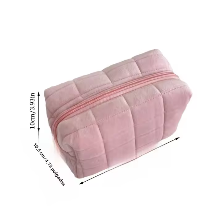 Bolsa de maquillaje de peluche larga para mujer, bolsa de cosméticos pequeña para viaje, cierre de cremallera, neceser ecológico, bolsa de lavado de estilo sólido. - 1