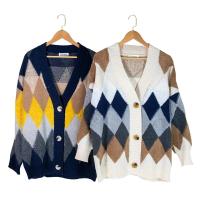 Cárdigans elegantes a cuadros para mujer, suéteres de gran tamaño con botones y manga abombada, Tops para invierno y primavera 2024 - details 9
