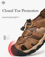 Sandalias de verano para hombre, sandalias de playa transpirables, sandalias de senderismo al aire libre, sandalias informales de cuero con punta cerrada para caminar - details 9