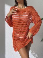 Elegante Cubierta de Punto con Cuello Redondo y Manga Larga Vestido de Playa de Ligero para Verano con Diseño Hueco, Protección Solar, Tela Transpirable - details 29