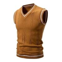 Nuevo Chalecos sin mangas de punto con cuello en V para hombre, jerséis de punto ajustados, suéteres de moda de retales, ropa de calle informal inteligente - details 9