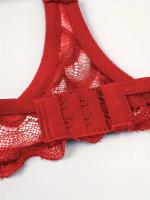 Conjunto De Lencería Erótica De Malla De Encaje, Sujetador De Busto Abierto Con Ribete festonado Y Tanga recortado - details 3