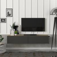 Mesa TV Flotante Mueble TV Suspendido con 2 Compartimentos Puertas Abatibles Aglomerado 135 x 31 x 25 cm - details 1