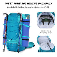 Mochila de senderismo WESTTUNE de 50L con cubierta impermeable, bolsa multifuncional de montañismo para viajes, trekking y camping. - details 3