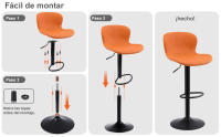 Taburetes Altos de Cocina Juego de 2, Taburete de Bar Regulable en Altura en Cuero PU, Taburete Alto con Respaldo y Reposapiés, Taburete Cocina Giratorio, Moderno, Naranja - details 3