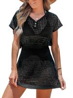 Vestido corto playero de ganchillo para mujer, traje de baño de manga corta con cuello en V, 2024 - details 5