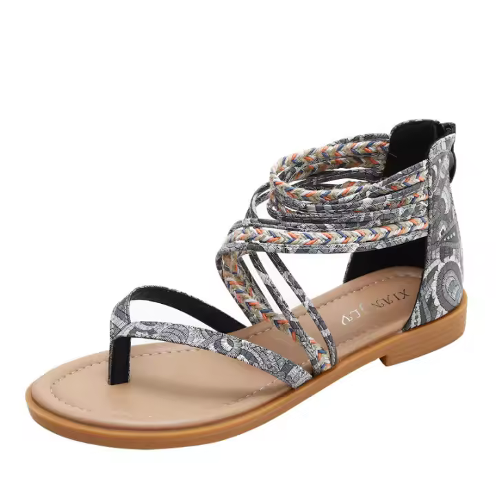 Sandalia 770-83 Estilo étnico 2025 Nuevas vacaciones Sandalias romanas Zapatos planos de playa para mujer - 1