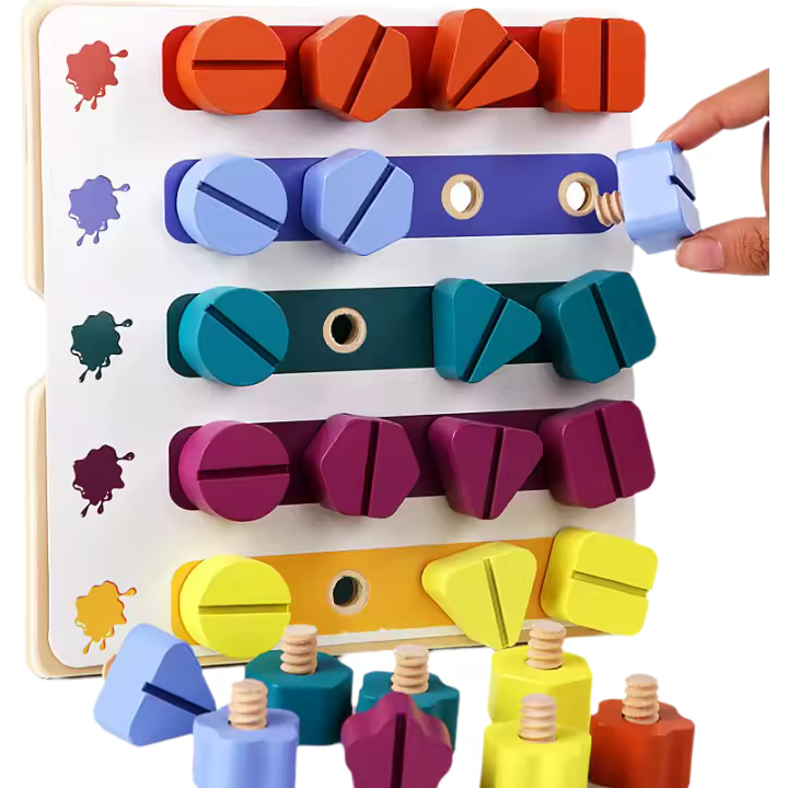 Tuerca de tornillo de madera para niños, juego de bloques de construcción a juego, forma de color, desmontaje, montessori, juguetes educativos, regalo - 1