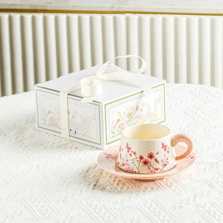 Juego de Taza de Café de Cerámica Vintage Pintura al Óleo de Lirio Floreciente en los Valles - 1