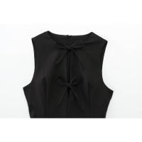 BUNO-Vestidos de fiesta de noche elegantes de primavera para mujer, dobladillo ancho ondulado, lazo decorado, liso, sin mangas, cuello redondo, vestidos de moda - details 37