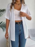 Cárdigans de punto de manga corta de color sólido casual para mujer - details 5
