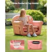 Sofá inflable para niños pequeños, extra grande de 38,6 x 27,6 x 28,4 pulgadas, sofá convertible 2 en 1 para niños pequeños, sofá portátil con felpa para niños y niñas, hogar y campamento (rosa) - details 5