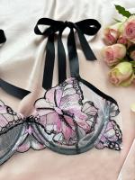 Conjunto de ropa interior de malla transparente con tirantes bordados de mariposa para mujer, lencería Sexy, ropa de realce, novedad - details 18