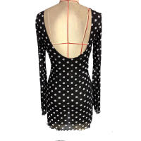 Nuevo vestido elegante de manga larga con espalda descubierta y cuello redondo con estampado de puntos de malla para mujer - details 3