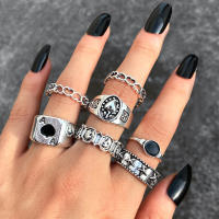 Conjunto de anillos de billar de póker de color plateado Vintage Punk para mujer Anillos de corazón gótico Hip Hop Y2k joyería de regalo masculina de moda coreana - details 8