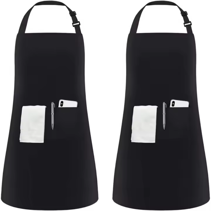 Delantal impermeable de algodón y poliéster con bolsillo grande, delantales de cocina negros, uniforme de casa de café antisuciedad ajustable para mujer y hombre - 1