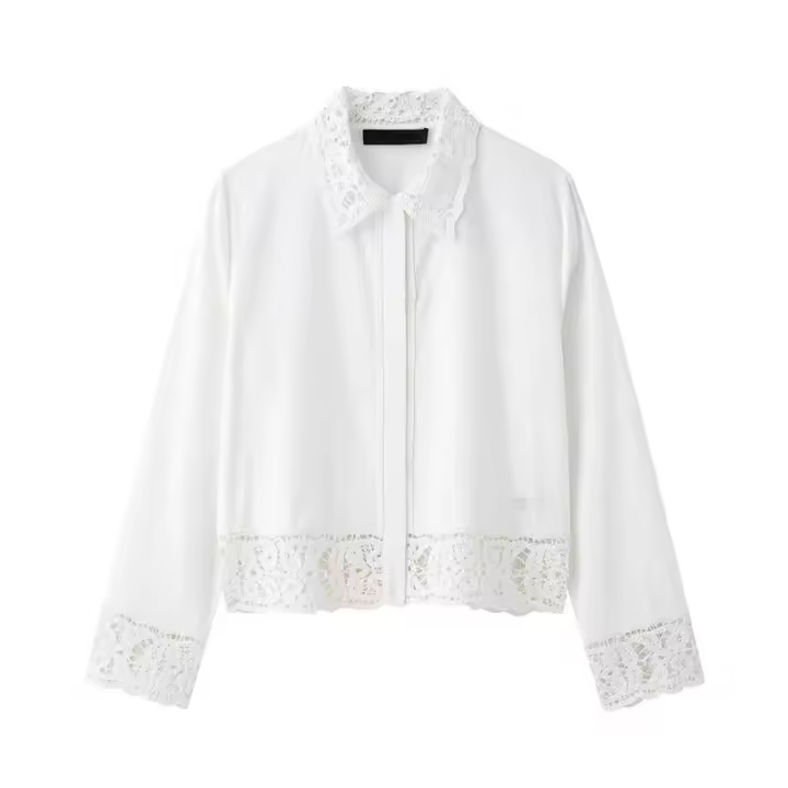 OUWU- Conjunto De 2 Piezas De Pantalones De Pierna Ancha Con Diseño De Empalme, Camisa Blanca De Manga Larga A La Moda Para Mujer, Conjunto Superior De Estilo Informal Para Mujer 2025 ﻿   conjuntos - 1