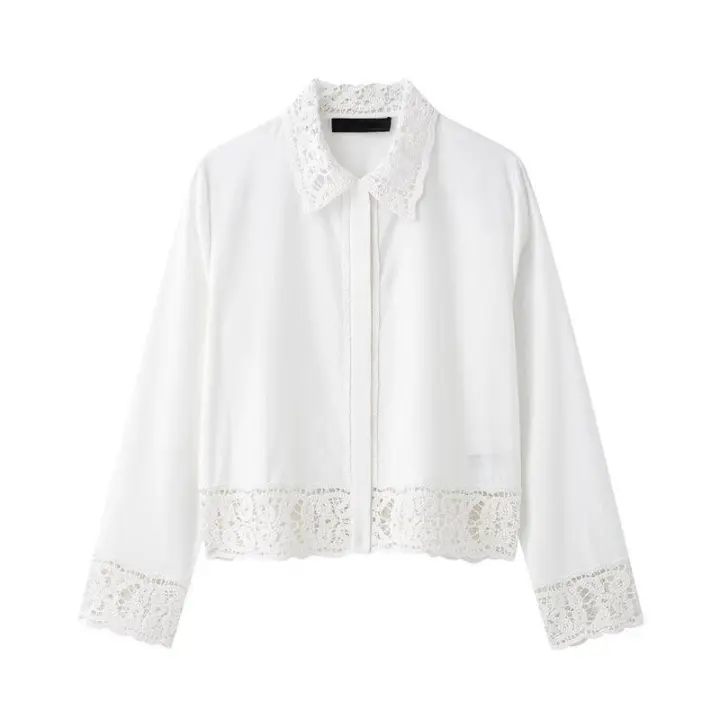 OUWU- Conjunto De 2 Piezas De Pantalones De Pierna Ancha Con Diseño De Empalme, Camisa Blanca De Manga Larga A La Moda Para Mujer, Conjunto Superior De Estilo Informal Para Mujer 2025 ﻿   conjuntos - 1