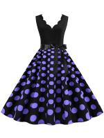 Dot print summer women elegant vintage party casual sleevelss a line dress - details 31