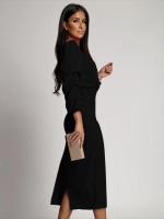 Noche elegante y linda con cuello en V para mujer, vestidos divididos de color sólido, nueva moda, vestido de manga larga - details 1