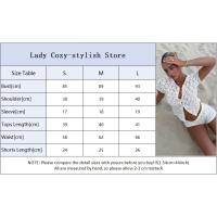 Conjunto de camisa de punto con cuello redondo para mujer, traje elegante de ganchillo con agujeros, pantalones cortos de cintura alta, trajes de vacaciones para mujer, verano - details 0