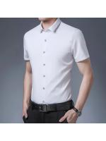 Camisa de manga corta de color sólido informal de negocios para hombres Top cómodo sin planchar - details 14