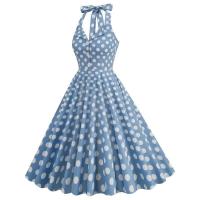 2025 nuevo Hepburn verano Vintage lunares mujeres Halter elegante fiesta 50s 60s Rockabilly Pin Up túnica Swing vestido de cola - details 38