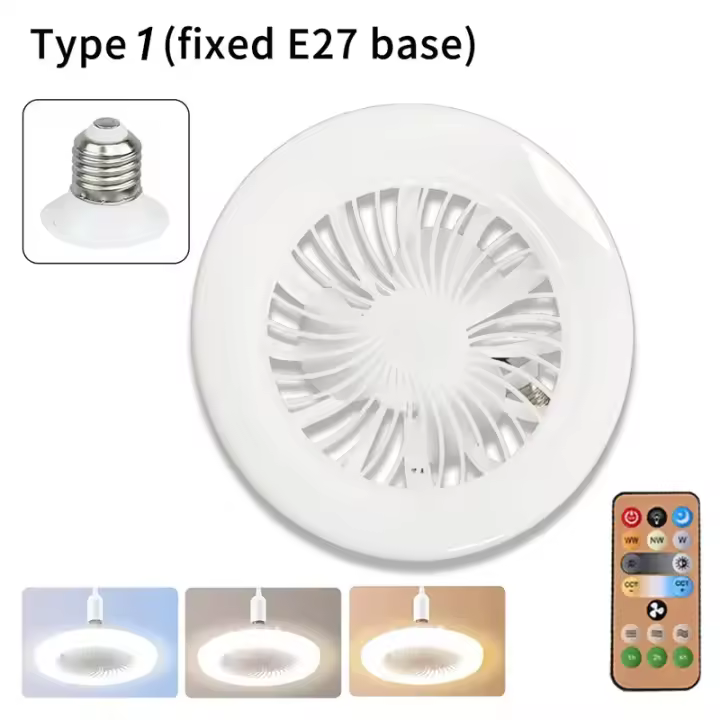 Lámpara LED de ventilador de techo con Control remoto, 85-265V, para sala de estar, dormitorio, ruido inferior, Base E27, silenciosa, 2 en 1 - 1