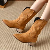Botas medianas, botas cortas puntiagudas, vaqueras, occidentales, casuales, retro, moda versátil, botas de mujer - details 3