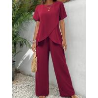 Moda Informal para Mujer 2025 Vestido Corto Liso con Cuello Redondo, Manga Corta, Top Irregular, Pantalones Cortos de Cintura Elástica Conjunto de Dos Piezas - details 7